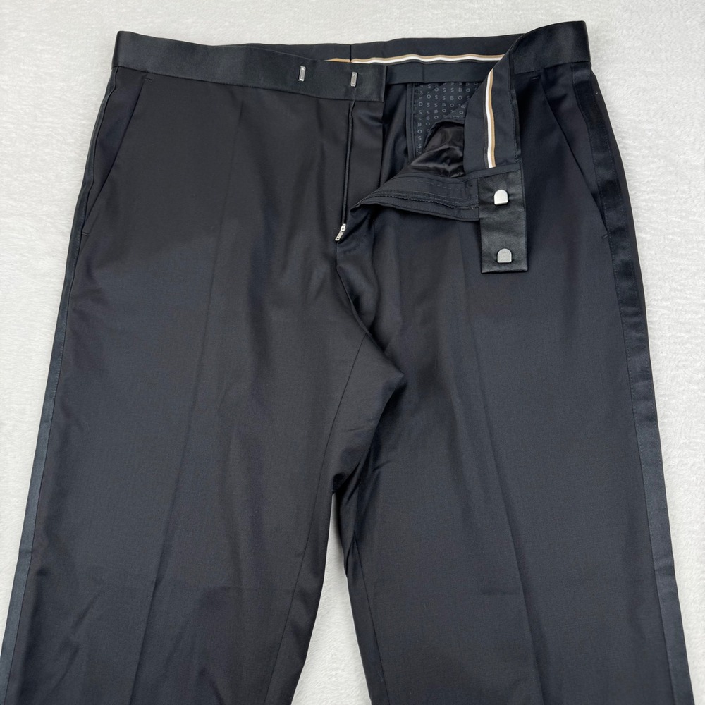 Hugo Boss Tuxedo Trousers 38x33 Mens 44L Black Virgin Wool Silk Stripe